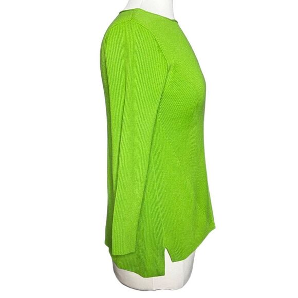 DAMASK DIRECTIONAL Ribbed Knit Split Hem 3/4 Sleeve Cotton A-Line Sweater - Picture 5 of 8